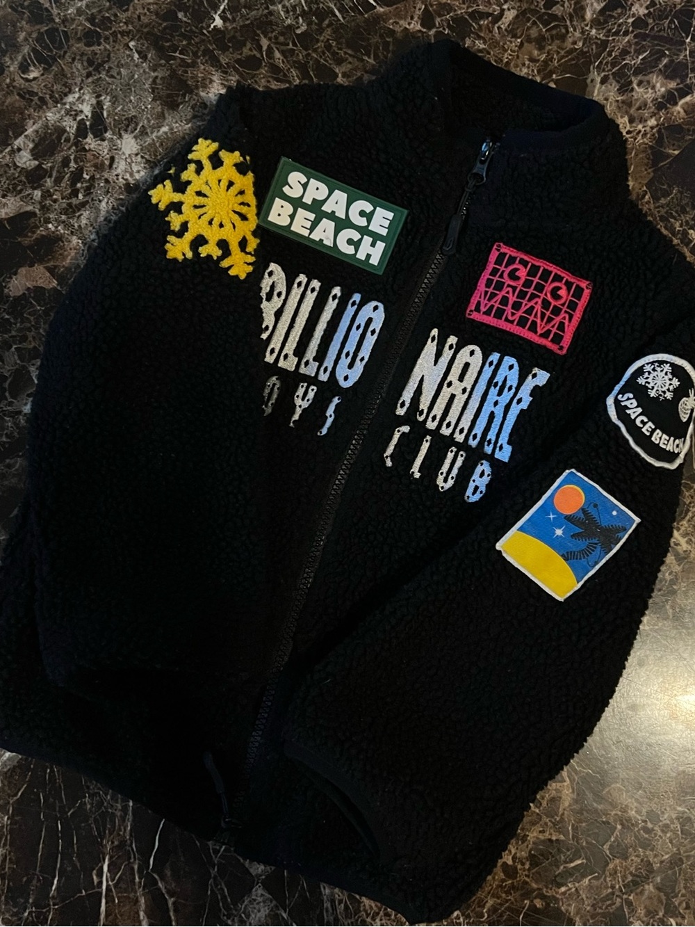 Billionaire Boys Club Black Sherpa Puffer Jacket with Colorful Patches